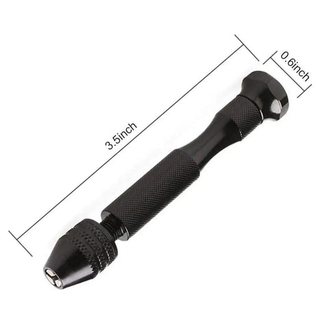 Pin Vise Hand Drill Kit With Mini Twist Bits 0.8 to 3.0 Millimeters, 11 Piece Precision Drill Set For Metal And Wood, DIY Jewelry Making, Model Building, And Fine Handwork, Handy Pro Grade Portable Clamp. Black aluminum hand drill, 3.5-inch