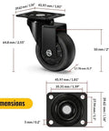 Dead Quiet 2 Inch Low Profile Caster Wheels For Furniture showcasing dimensions and design, perfect for smooth sliding on furniture.