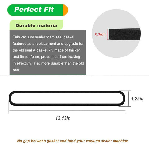 Foam gasket replacement for FoodSaver V2200–V3200 vacuum sealers; black, 13.13 in long, 0.3 in thick, 2-pack.