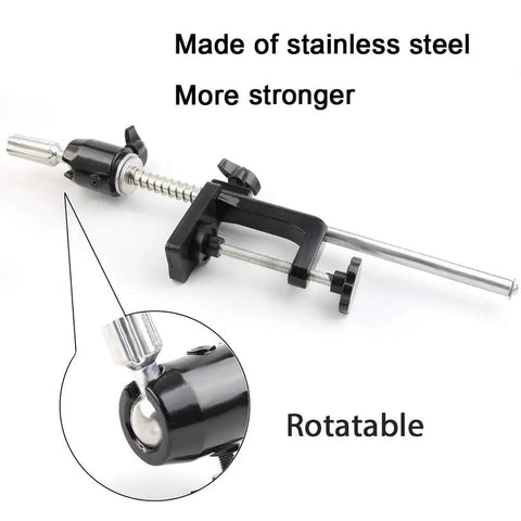 Durable Metal Wig Stand With C Clamp Adjustable Height Table Mount for Wig Doll Head and Mannequin Heads close-up of clamp