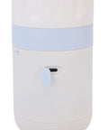 Close-up view of the rechargeable electric kettle and 316 stainless steel travel mug charging port and button.