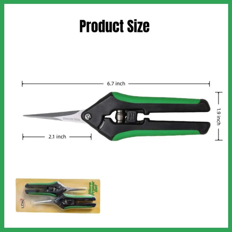 Front view of Two Pack Curved Blade Garden Pruners, Lightweight 6.5 Inch Pruning Shears With Ergonomic Non Slip Grips, shown in packaging.