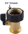 Close-up of Heavy Duty Brass Garden Hose Shut Off Valve Set With 2 Valves And 4 Extra Washers showing 3/4 inch GHT thread