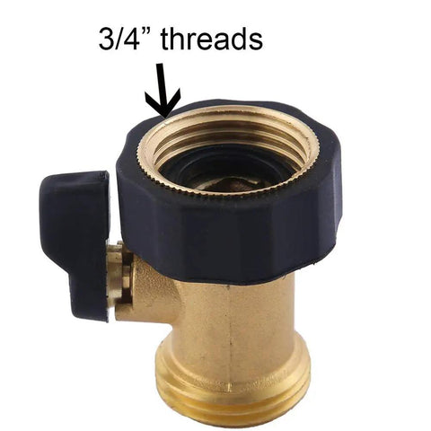 Close-up of Heavy Duty Brass Garden Hose Shut Off Valve Set With 2 Valves And 4 Extra Washers showing 3/4 inch GHT thread