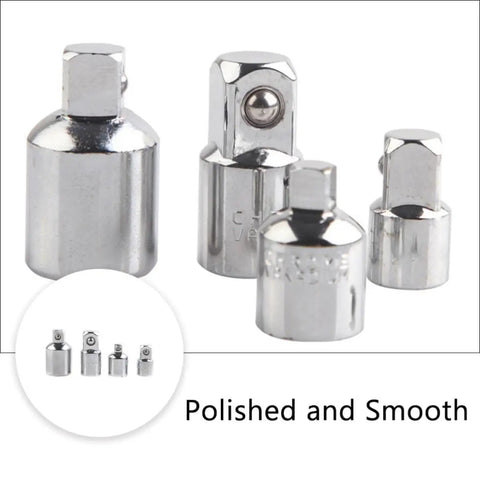 High Performance 4 Piece Steel Impact Socket Adapter And Reducer Kit For Wrenches That Gets Down To Business With Heavy Duty Drivers And Ratchet Tools To Crack Those Stubborn Nuts And bolts Like A Pro On Any Job Site, polished steel adapters