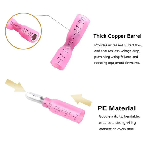 Heat Shrink Bullet Connectors Kit, 100 Pcs Male And Female Electrical Bullet Terminals, Waterproof Marine Grade Butt Connectors for Watercraft