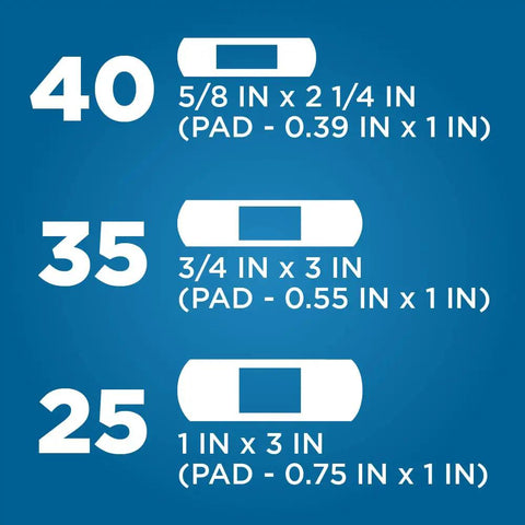 Flexible Fabric Adhesive Bandages For Wounds And Scrapes, Breathable First Aid Supplies with assorted sizes shown on blue background