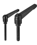 Quick Release Clamping Levers Push Button Ratchet Handles Adjustable Toggle Latches heavy duty black steel clamps for workbench use.
