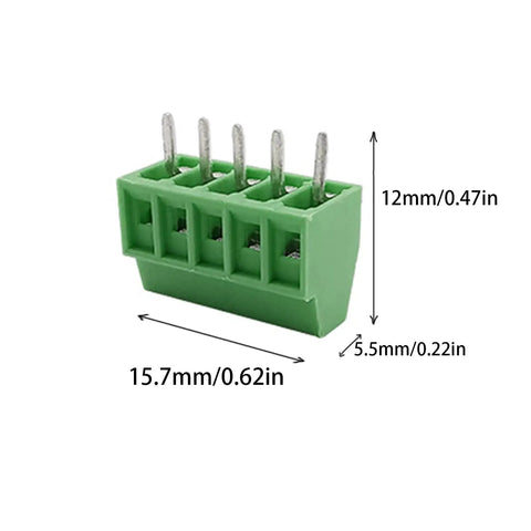 10 Pack 5 Pin 2.54Mm Pitch Pcb Screw Terminal Block Rock Solid Quick Connect showing dimensions 15.7mm x 12mm x 5.5mm for neat wiring.