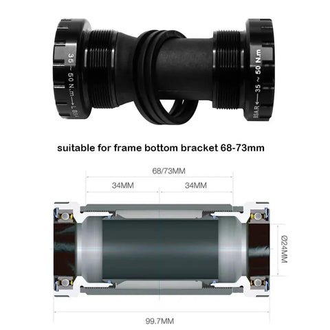 Crank Arm Set 175mm 104 BCD With Bottom Bracket Kit And Chainring Bolts For MTB BMX And Road Bikes, showing 68-73mm frame fitment