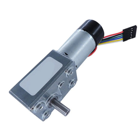 Top Tier JGY 370GB Worm Gear Motor With Encoded Output, 12V, durable metal casing for robotics and automation projects.