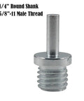 Slick Two Pack 5811 Male Thread To Quarter Inch Round Shank Drill Adapter with 1/4" round shank and 5/8"-11 male thread.
