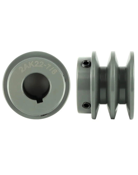 Double Groove V Belt Pulley 2.20 Inch Outer Diameter For 7/8 Inch Shaft Fixed Bore Cast Iron Sheave 2 Grooves Keyway 3/16 Inch For A 3L And 4L Belts