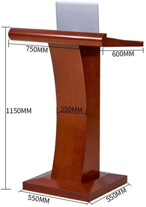 Heavy Duty Solid Wood Lecture Podium And Mobile Stand With Hella Roomy Workspace Killer Design For Teachers Speakers And Corporate Events Water Repellent Build With Super Smooth Glide Casters Anywhere, displaying dimensions and sturdy design.