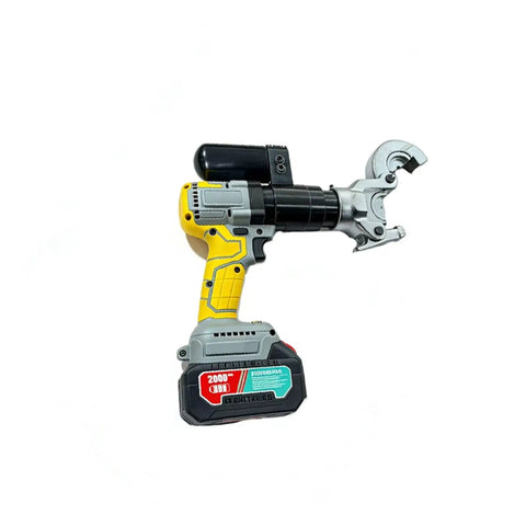 QY-300 Battery Powered Electric Crimping Tool For Copper And Aluminum Cables 16 To 300mm2 Cordless Hydraulic Wire Press Plier side view with battery