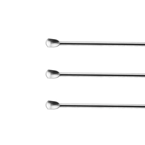 Stainless Steel Micro Lab Sampling Scoop Set Of 4 Long Handle Spatulas And Reagent Spoons For Chemistry And Science Lab Use Deep Bottle Sampling Durable Hygienic Easy To Clean Versatile Lab Tools, three stainless steel long-handled scoops