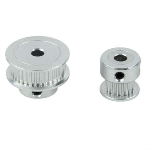 Smooth Aluminum Timing Pulley Kit With 20T And 36T Gears For Mills And CNC Builds. Includes Synced Belts, Hex Wrench Keys And High Grade 5MM Bore Housings For Zero Slip Drive Operations That Run Super Cool. Aluminum 20T and 36T timing pulleys, 5mm bore, for CNC mills