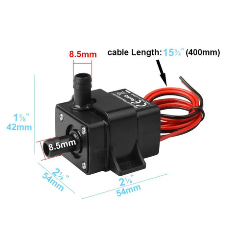 Two Pack DC 12V Mini Submersible Water Pump 63 GPH Quiet And Compact dimensions with cables, aquarium use