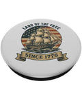 Merica Vibes Patriotic 4th Of July Sailboat Adhesive Phone Grip with ship and American flag design, Land of the Free text