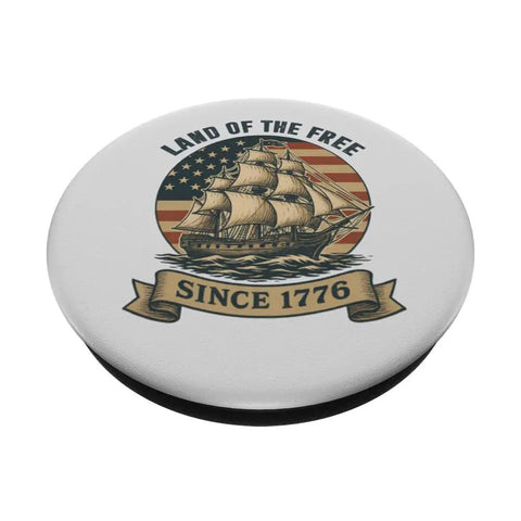 Merica Vibes Patriotic 4th Of July Sailboat Adhesive Phone Grip with ship and American flag design, Land of the Free text