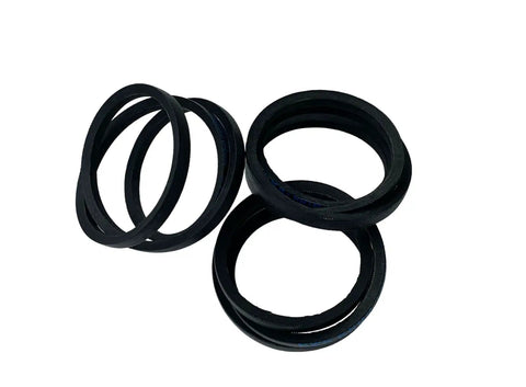 Heavy Duty 3Pk V Belts 3L160 And M16 Specs, 3/8 By 16 Inch, three black rubber V belts stacked together.