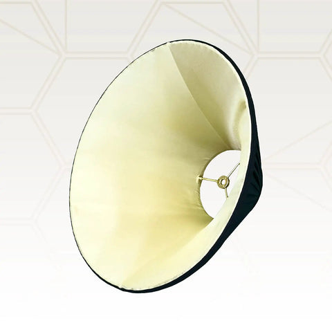 Empire Style Lamp Shade With Side Pleats In Black And Gold, 5 Inch Top Diameter, 14 Inch Bottom, 9.5 Inch Height, Silk Shantung Fabric With Off White Lining