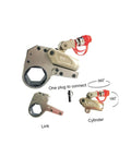 Zero Hassle Heavy Duty Hydraulic Torque Wrench 700 Bar Square Drive Rotary Return showing link and cylinder component with swivel hose.