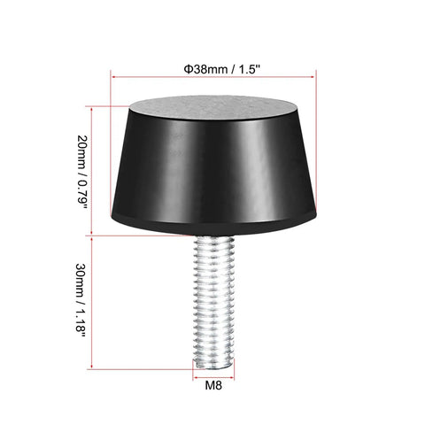 Heavy Duty Rubber Shock Isolator Stud Bushing Set Two Pcs Conical Mounts For Fitness Equipment Vibration Dampening M8 M10 Compatible Hardware With Durable Metal Core, M8 stud, 38mm x 20mm