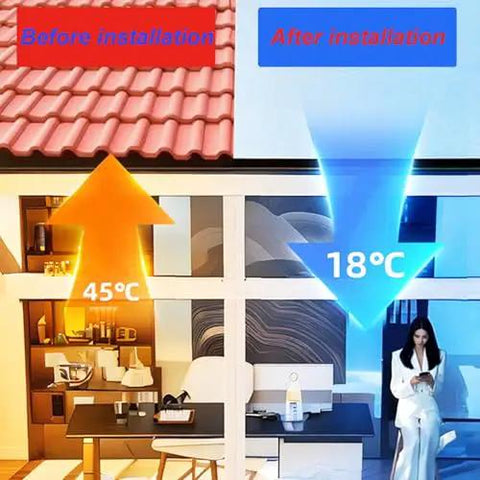 Image demonstrating temperature reduction from 45°C before installation to 18°C after installation of Brick Tough Self Adhesive Roof Repair Tape, Waterproof Asphalt Shingle And Bitumen Sealant Roll, UV Shield Aluminum Foil Underlayment For Quick Patchups And Smooth Seals, 50X1000Cm No Nonsense Choice.