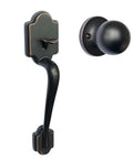 Matte black front door handleset with knob, non handed, smart lock ready for left or right doors, easy install with pre drilled hole