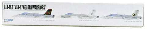 Box image of FA18 VFA 87 Golden Warriors 1 to 72 scale plastic model airplane kit with detailed parts and quality decals.