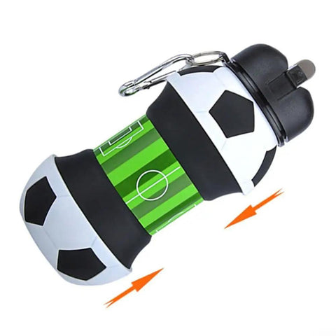 Grab and Go Foldable Silicone Water Bottle 550ml Collapsible Sport Hydration Bottle soft squeeze design with soccer print