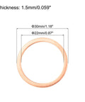 30 Pack Flat Copper Washers Metric 22x30x1.5mm Rock Solid Crush Ring Seals, showcasing precise measurements and thickness.