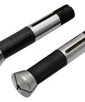 Close-up of two collets from a 4 Piece Universal Grinder Collet Set For Half Inch Three Eighth Inch Quarter Inch And Eighth Inch Sizes