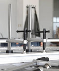 Quick Acting Desktop Hold Down Clamp for Woodworking Benches and Tables, Handy Workholding Clip on a bench with 16mm and 28mm holes.