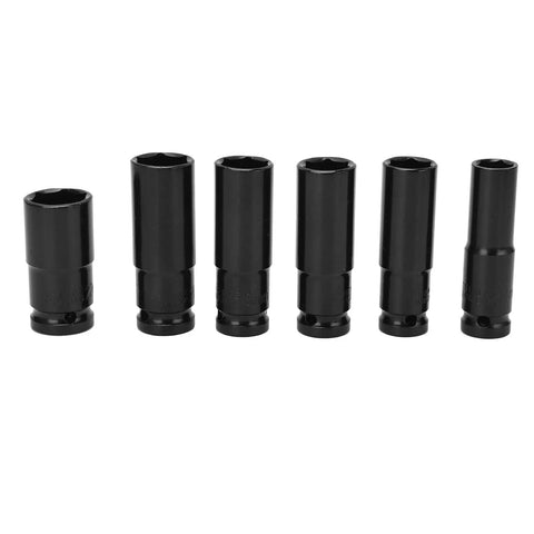 Rock Solid 9-Pcs 1/2in Impact Socket Set For Auto Repair Made From Tough High Carbon Steel With Sleek Black Coating For Heavy Duty Bolt And Nut Jobs That Need Quick Grippers And Fastener Removal, six black sockets
