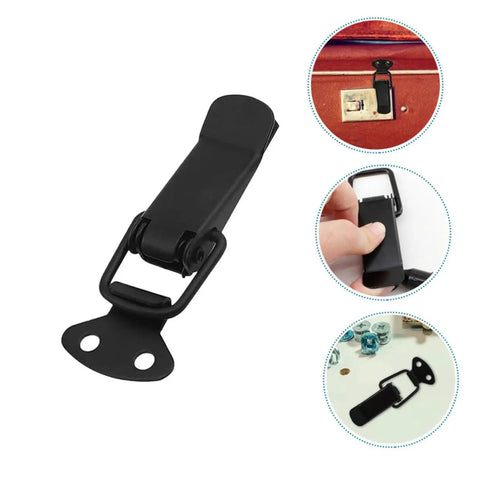 Universal Push Close Latch Kit with 4 Piece Spring Loaded Toggle Hasp shown in black for cabinets, doors, windows, and lids