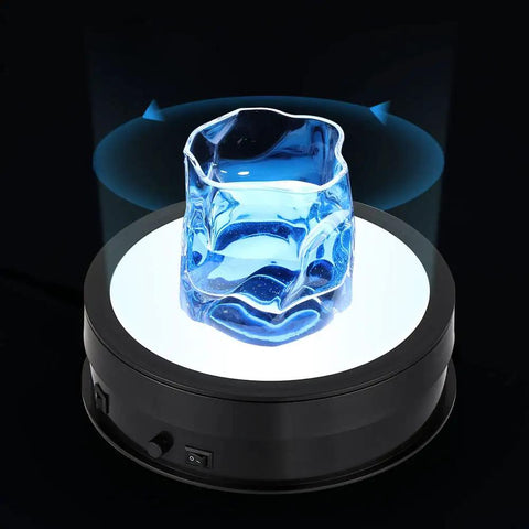 Flyrivergo 7.9Inch Rotating Display Stand With Led Light, 44 Lb Capacity Turntable showcasing a blue glass on a lit platform.