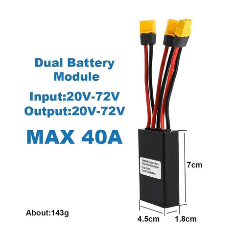 Dual Battery Discharge Converter And Parallel Module For Electric Bikes With XT60 Plug 24 To 72V DC 40A Rating Beefed Up Balancer And Quick Switch For Safe Parallel Battery Setup Perfect For 750W And 1000W Motors