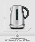 Front view of Temp Select Hot Water Kettle For Tea And Coffee Lovers, 57 Oz brushed stainless steel electric kettle.
