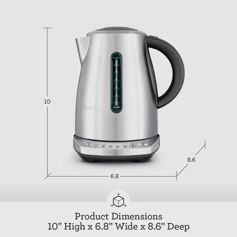 Front view of Temp Select Hot Water Kettle For Tea And Coffee Lovers, 57 Oz brushed stainless steel electric kettle.