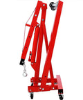 No Sweat Lifting Two Ton Folding Hydraulic Engine Hoist Cherry Picker With Telescopic Boom and Rock Solid Steel Base side view with casters.