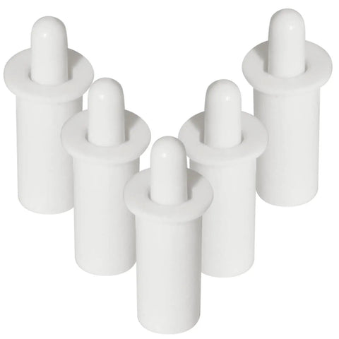 Five white plastic 20mm heavy duty shutter repair pins for plantation blinds replacement hardware.