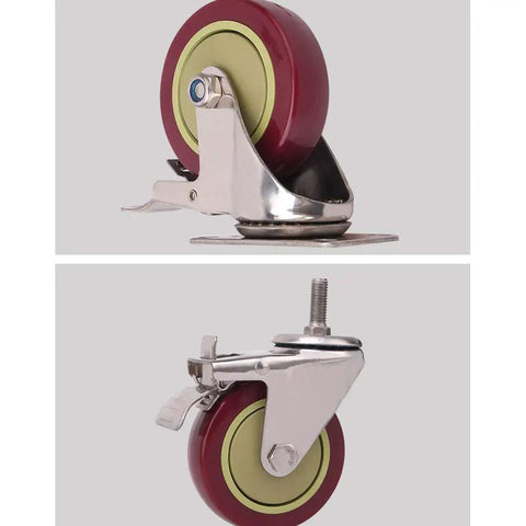 Heavy Duty Silent Caster Wheels M12 X 30Mm Stem with dual bearings and locking brakes showcased from two angles.