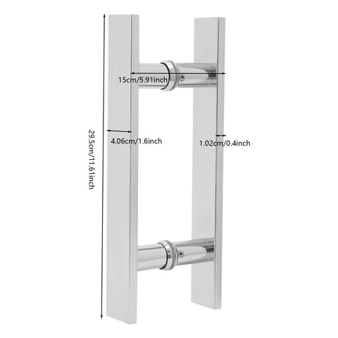 12 Inch Push Pull Door Handle Set For Glass And Wood Doors Double Sided H Shape Stainless Steel Bar With Sleek Chrome Mirror Finish Back To Back Pair For Double Doors Flat Rectangle Style Fit 0.47 Inch Door Thickness, 29.5cm x 4.06cm