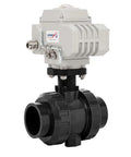 Motorized UPVC Ball Valve With Electric Actuator 24V DC, 4 Inch 110mm, Threaded, 16 Bar, IP67, For Water Air And Liquids, HVAC System Ready, Built Tough For Easy Install, Corrosion Resistant And Reliable Performance, CE NSF ANSI, side view