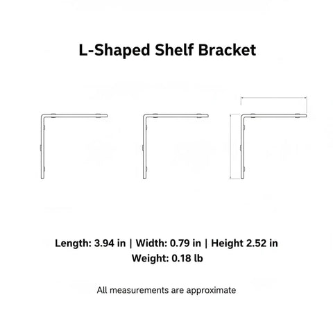 Diagram of Rugged Stainless Steel L Shaped Shelf Bracket 4.5 x 2.5 Inch Wall Mount For Kitchen And Bathroom Shelves Built To Last