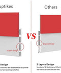 Front view of Suptikes white door draft stopper (2 in x 39 in) with 3-layer design, shown beside 2-layer design.