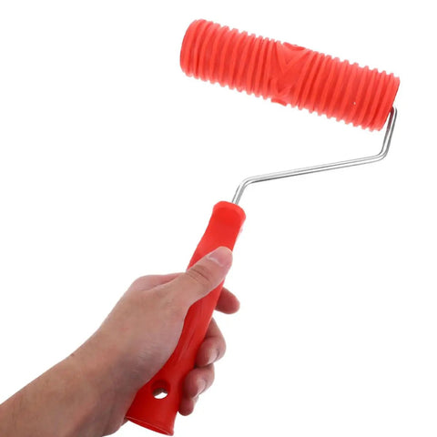 Knockout 2 Piece Wood Grain Texture Paint Roller Pair featuring rock solid grip handle, 7 inch roller, red handle, ideal for drywall mud work.