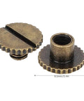 Close-up of 30 Pack Brass Book Rivets With Knurling Flat Leather Binding Buttons for DIY leather craft, 9.5 by 4mm size